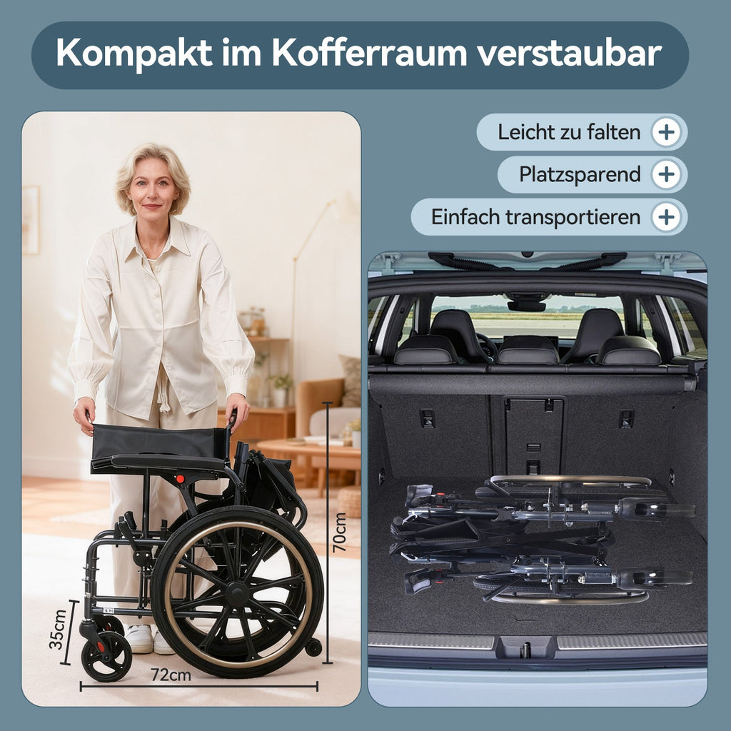ByteTecpeak M4 Leichter manueller Rollstuhl aus Aluminiumlegierung mit Doppeltem Sitzpolster (Max Belastung 100kg)