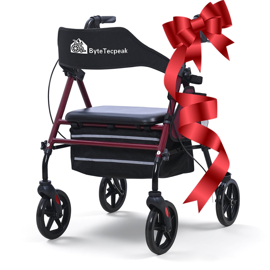 ByteTecpeak R4 Leichter faltbarer Rollator mit Sitz, höhenverstellbar, mit Bremsen und Tasche, bis 100 kg belastbar