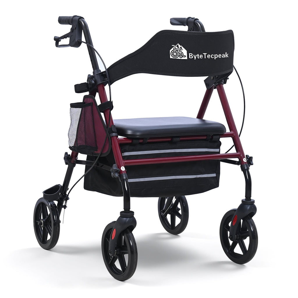 ByteTecpeak R4 Leichter faltbarer Rollator mit Sitz, höhenverstellbar, mit Bremsen und Tasche, bis 100 kg belastbar