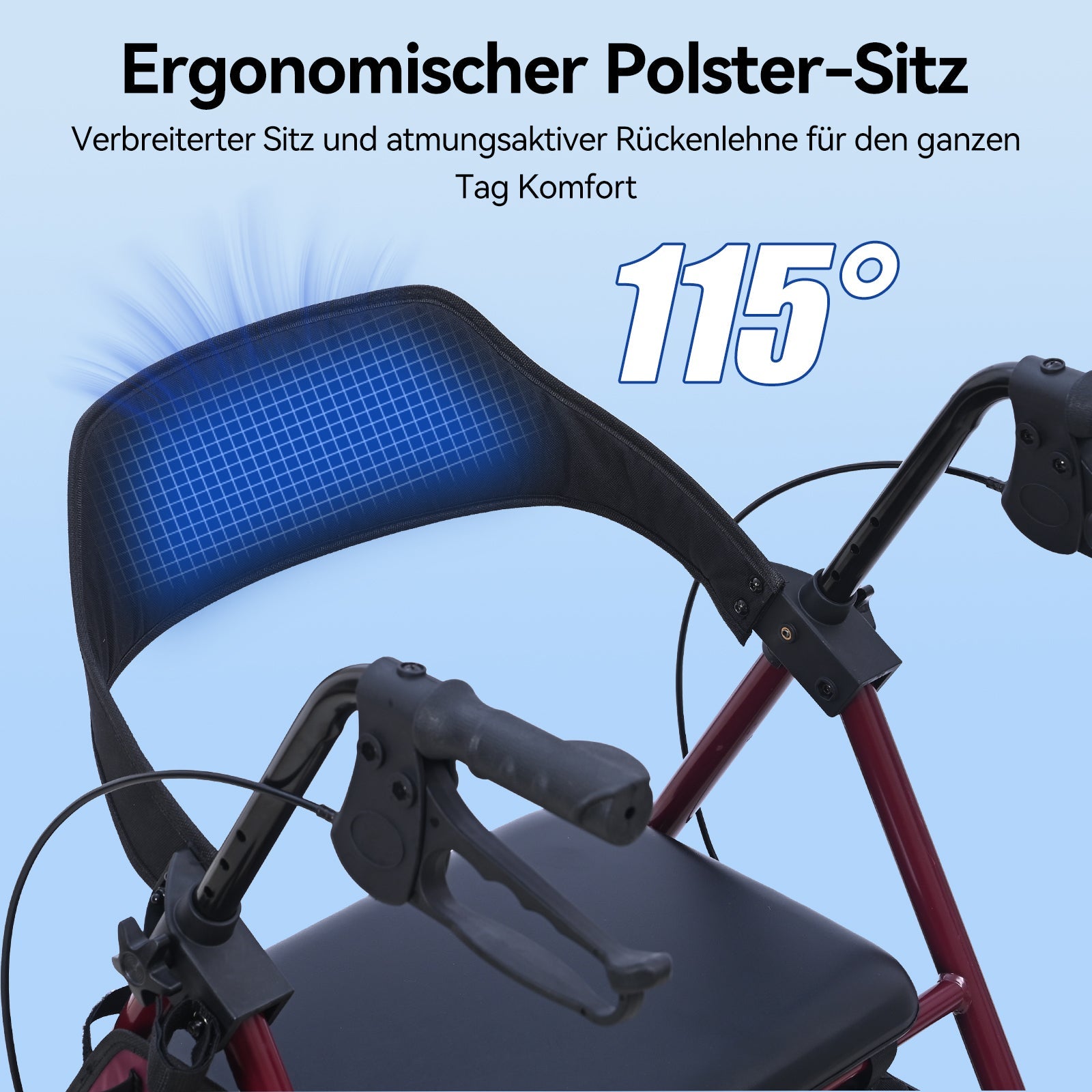 ByteTecpeak R4 Leichter faltbarer Rollator mit Sitz, höhenverstellbar, mit Bremsen und Tasche, bis 100 kg belastbar