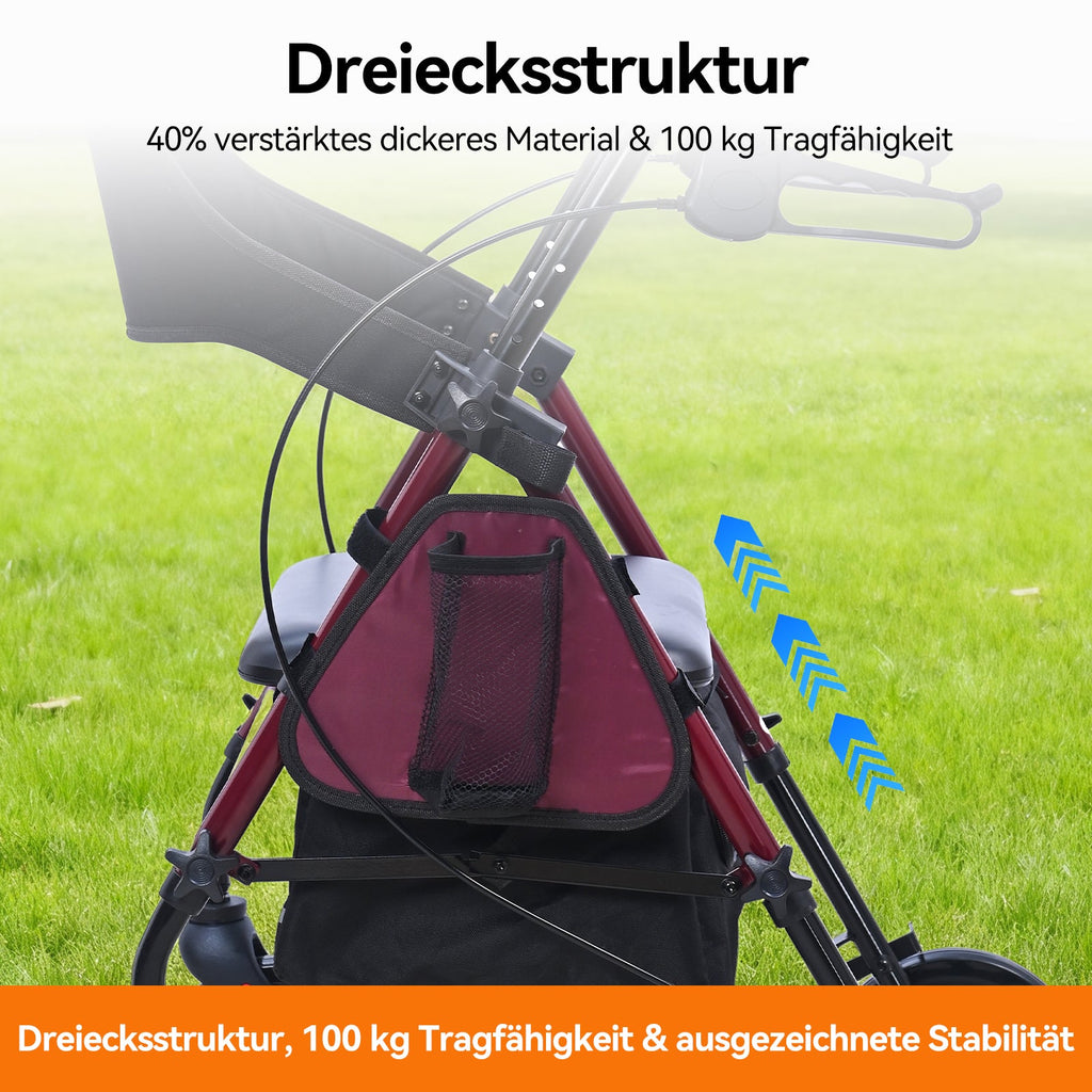ByteTecpeak R4 Leichter faltbarer Rollator mit Sitz, höhenverstellbar, mit Bremsen und Tasche, bis 100 kg belastbar