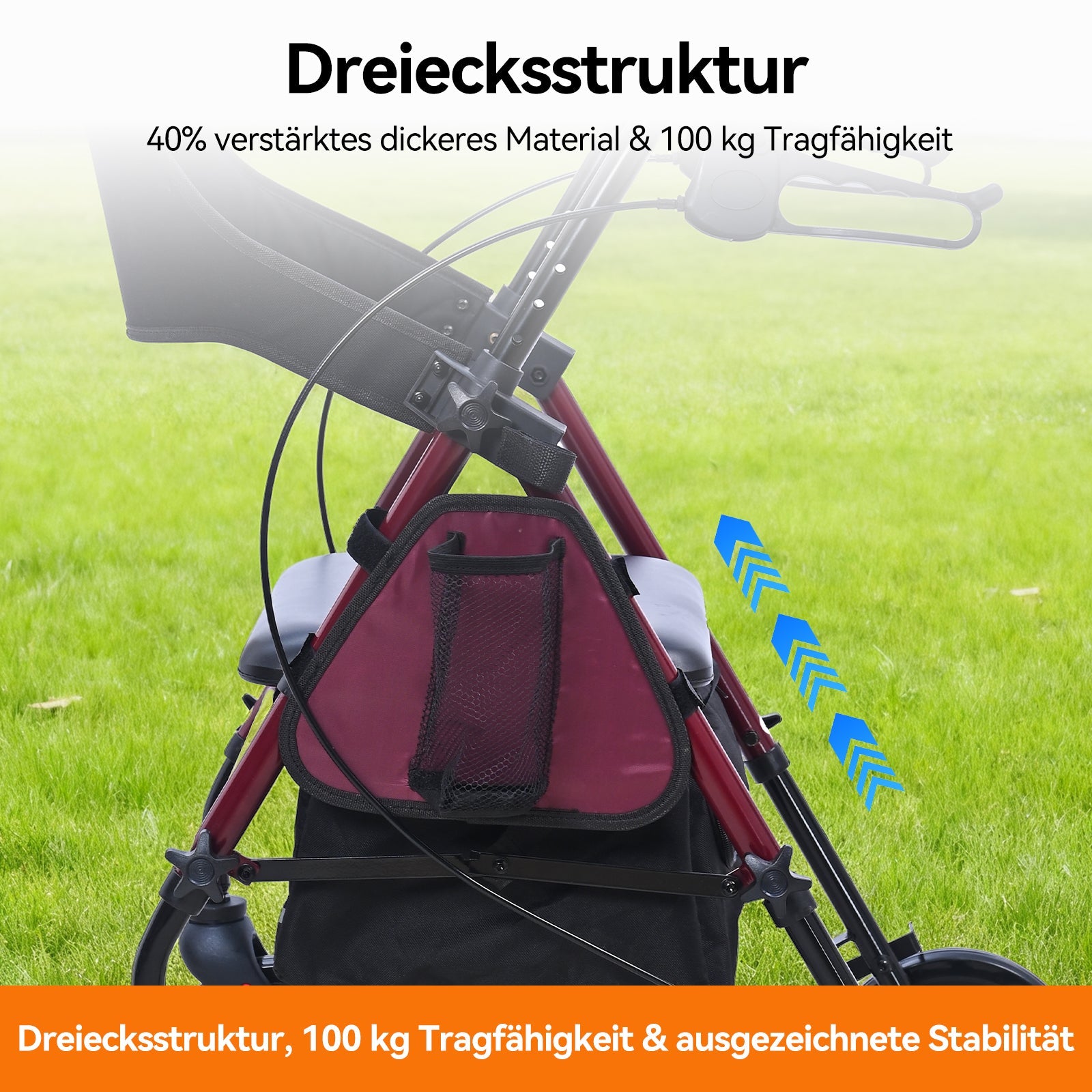 ByteTecpeak R4 Leichter faltbarer Rollator mit Sitz, höhenverstellbar, mit Bremsen und Tasche, bis 100 kg belastbar