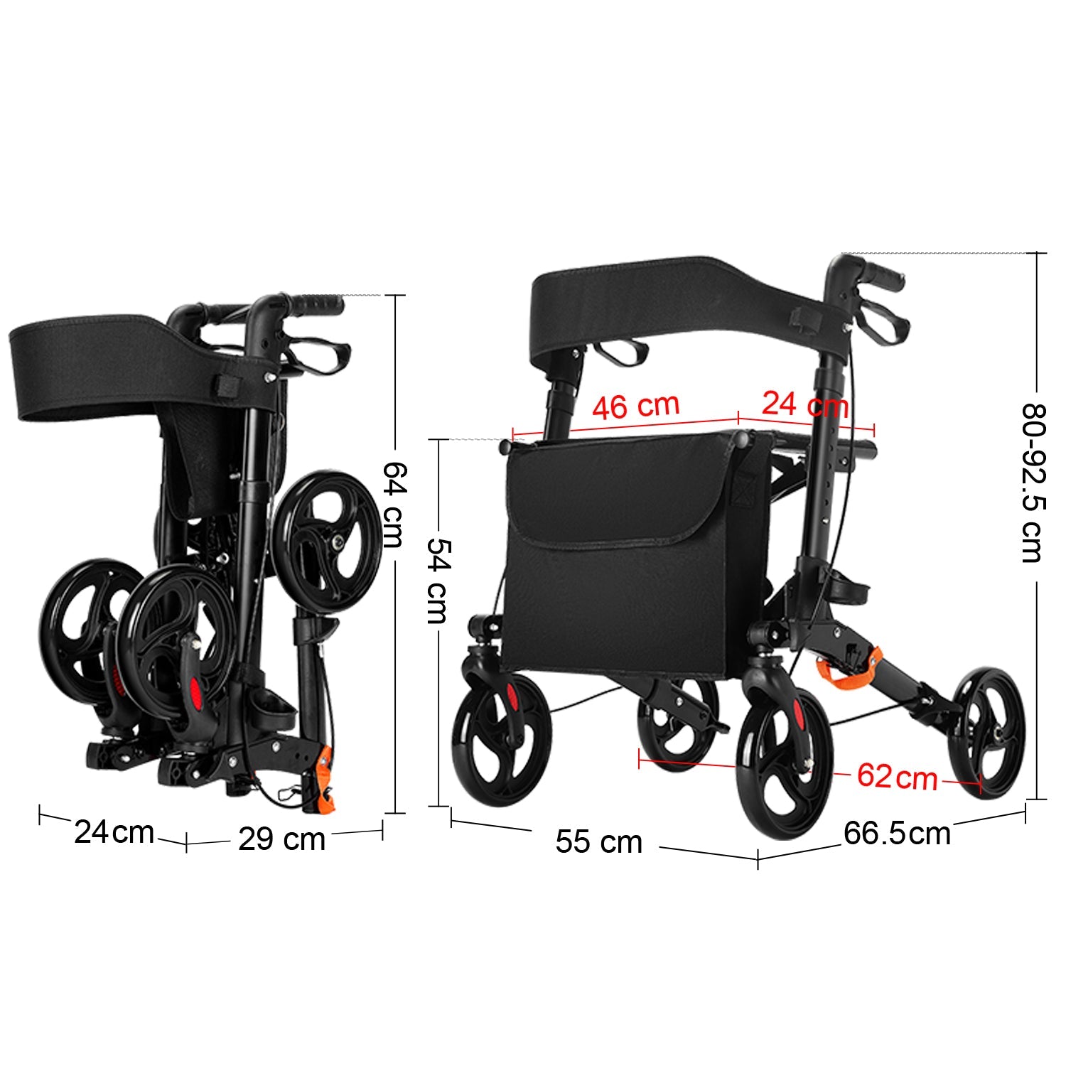 ByteTecpeak R1 Leichter faltbarer Rollator mit Sitz, höhenverstellbar, nur 8 kg, bis 100 kg belastbar, mit Einkaufstasche