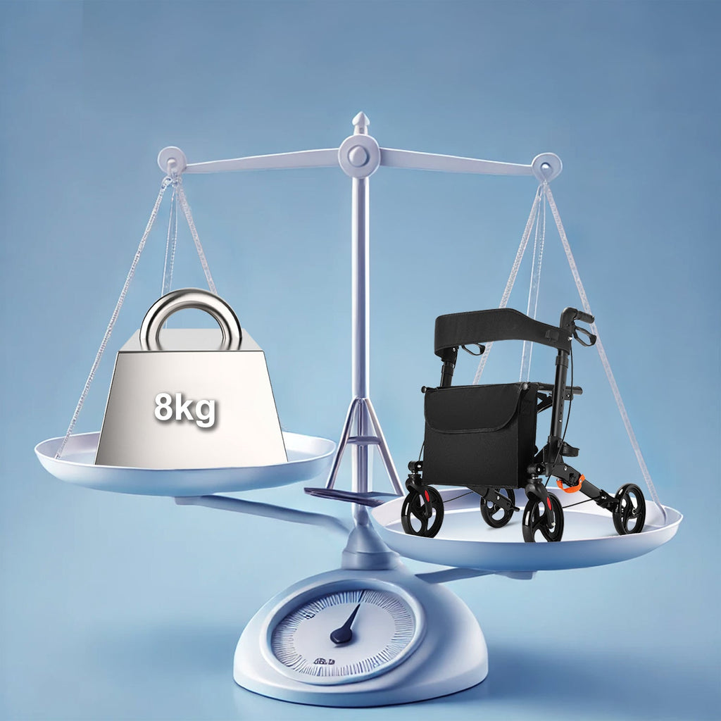 ByteTecpeak R1 Leichter faltbarer Rollator mit Sitz, höhenverstellbar, nur 8 kg, bis 100 kg belastbar, mit Einkaufstasche