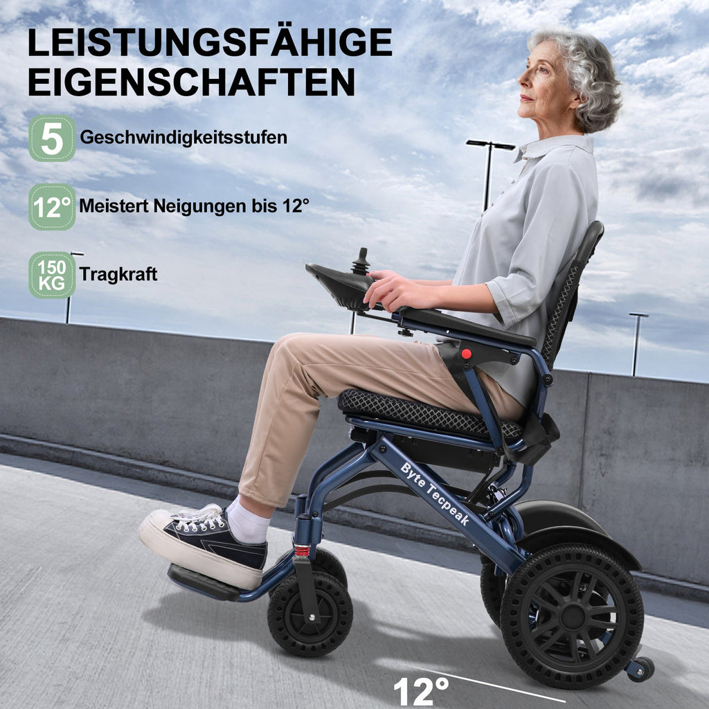 ByteTecpeak D14 Elektrorollstuhl – 18,5 kg, 500W, 12-Ah-Lithium-Akku, 150 kg Tragfähigkeit.