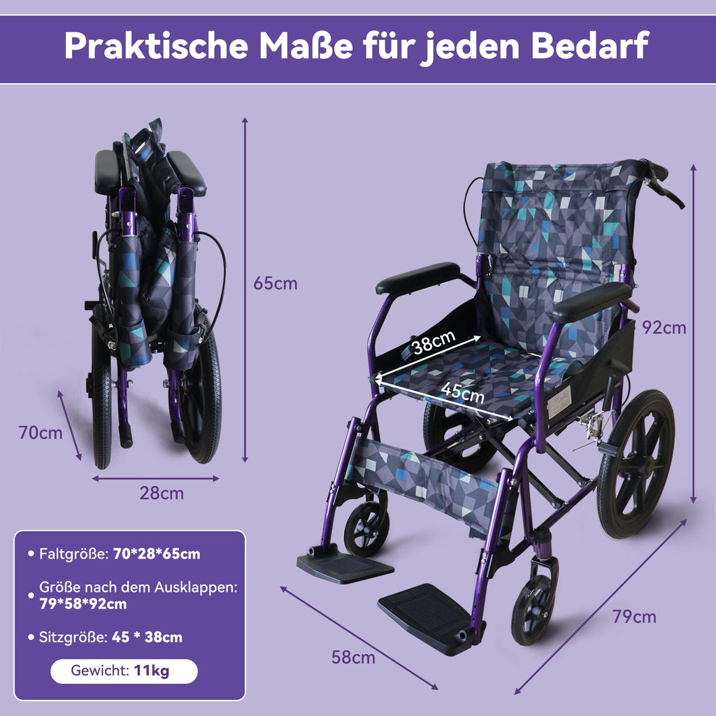 ByteTecpeak M5 Ultraleichter manueller Rollstuhl aus Aluminium, 11 kg, 100 kg belastbar