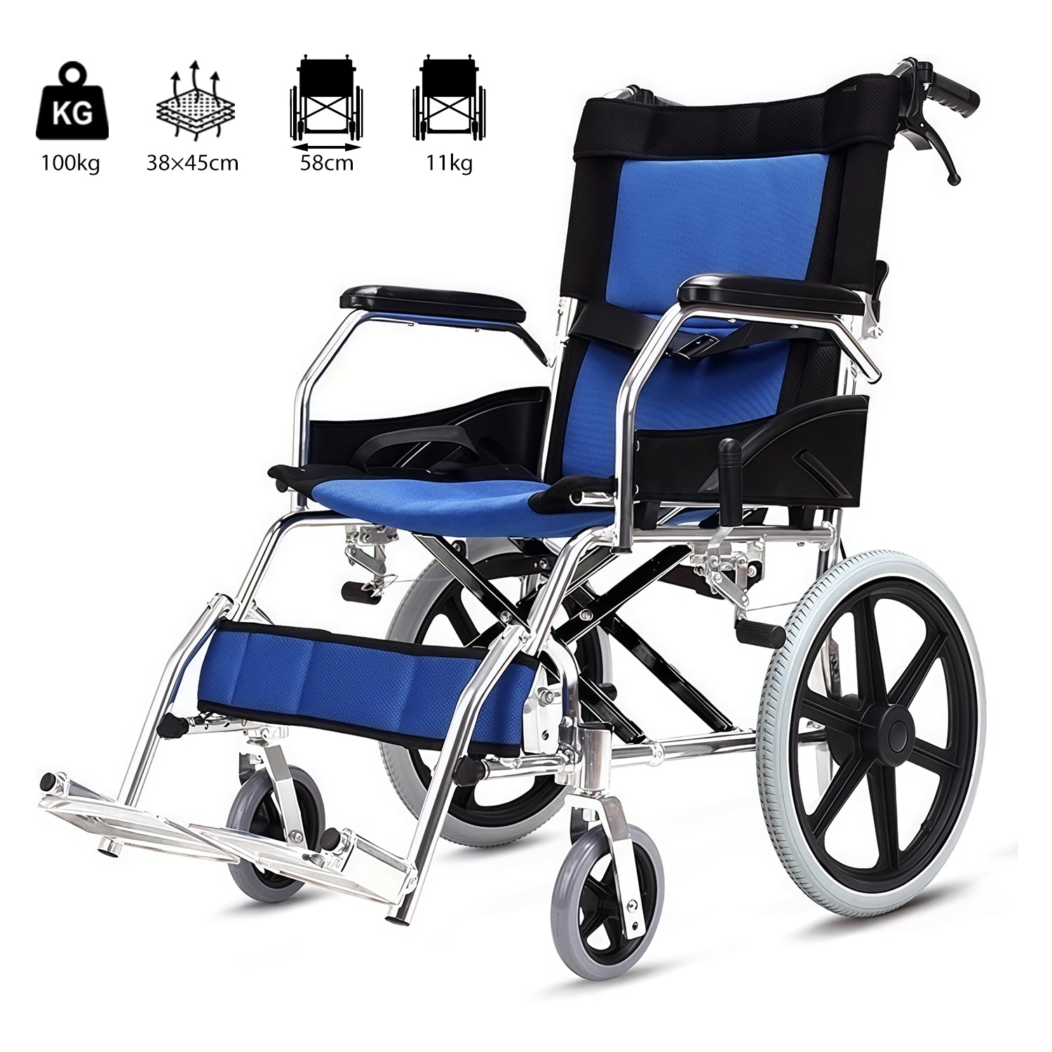 ByteTecpeak M3 Ultraleichter manueller Rollstuhl aus Aluminium, faltbarer Transitrollstuhl für Reise und Alltag, bis 100 kg belastbar